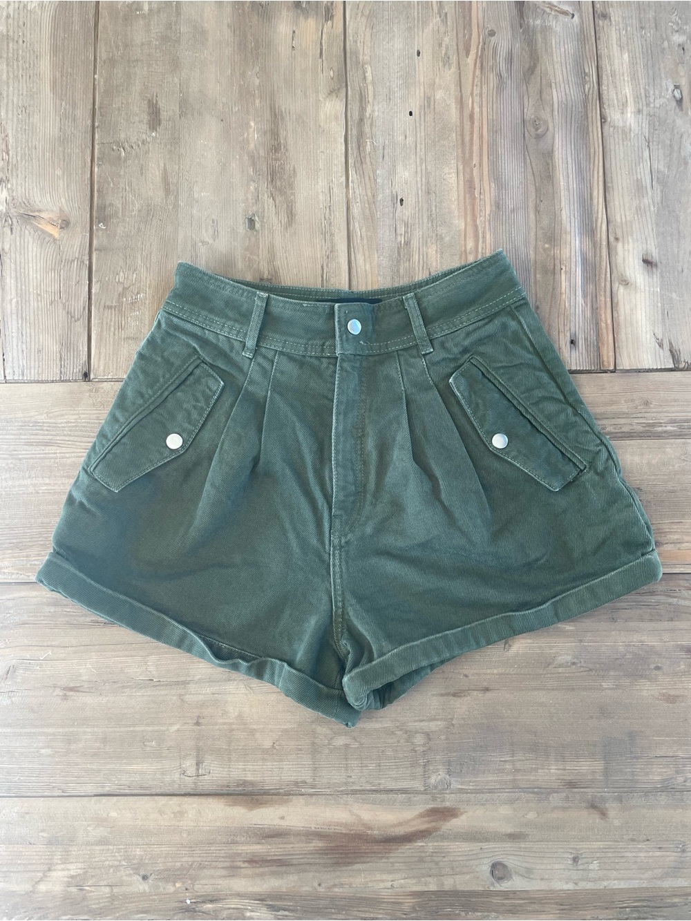 The Kooples Olive Green High-Waist Denim Hot Pants